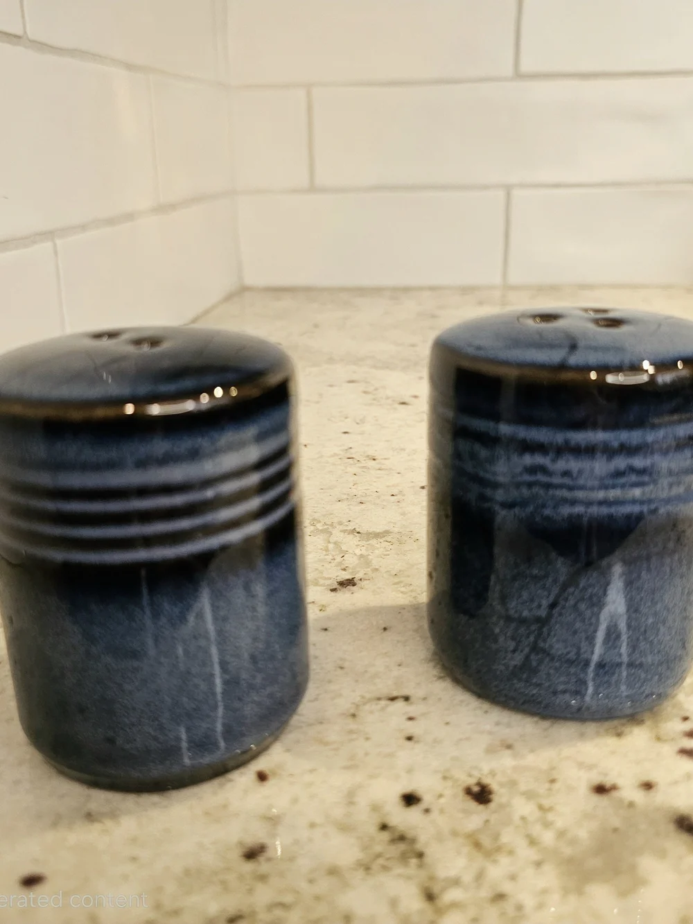 Set Of Dark Blue Glazed Ceramic Salt And Pepper THL Blue Drip Glaze Farmhouse